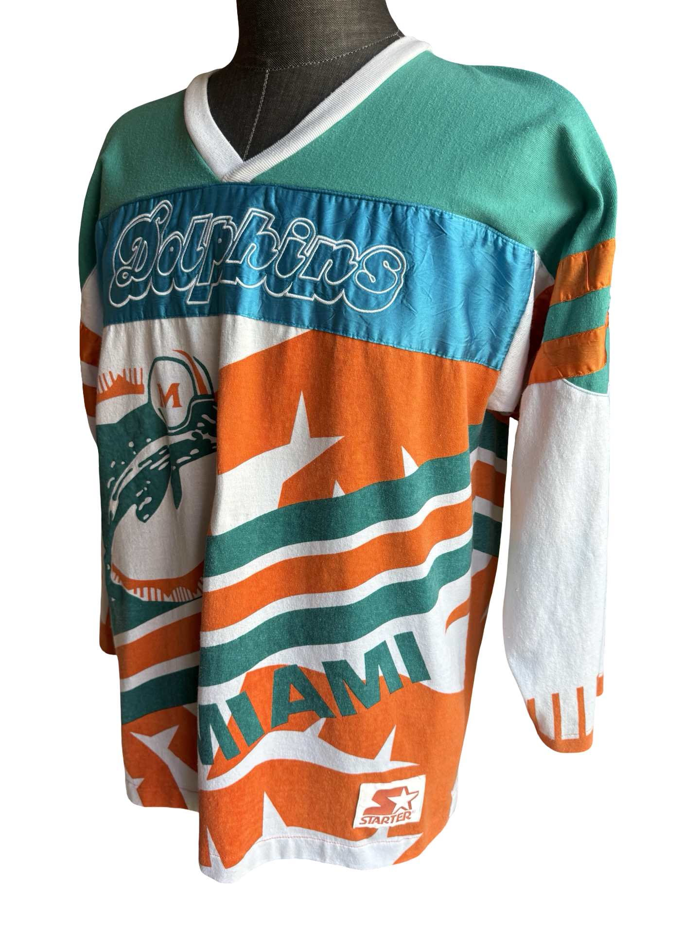 NFL Vtg Miami Dolphins AOP 80’s Super Bowl Starter Football Sweatshirt Size M