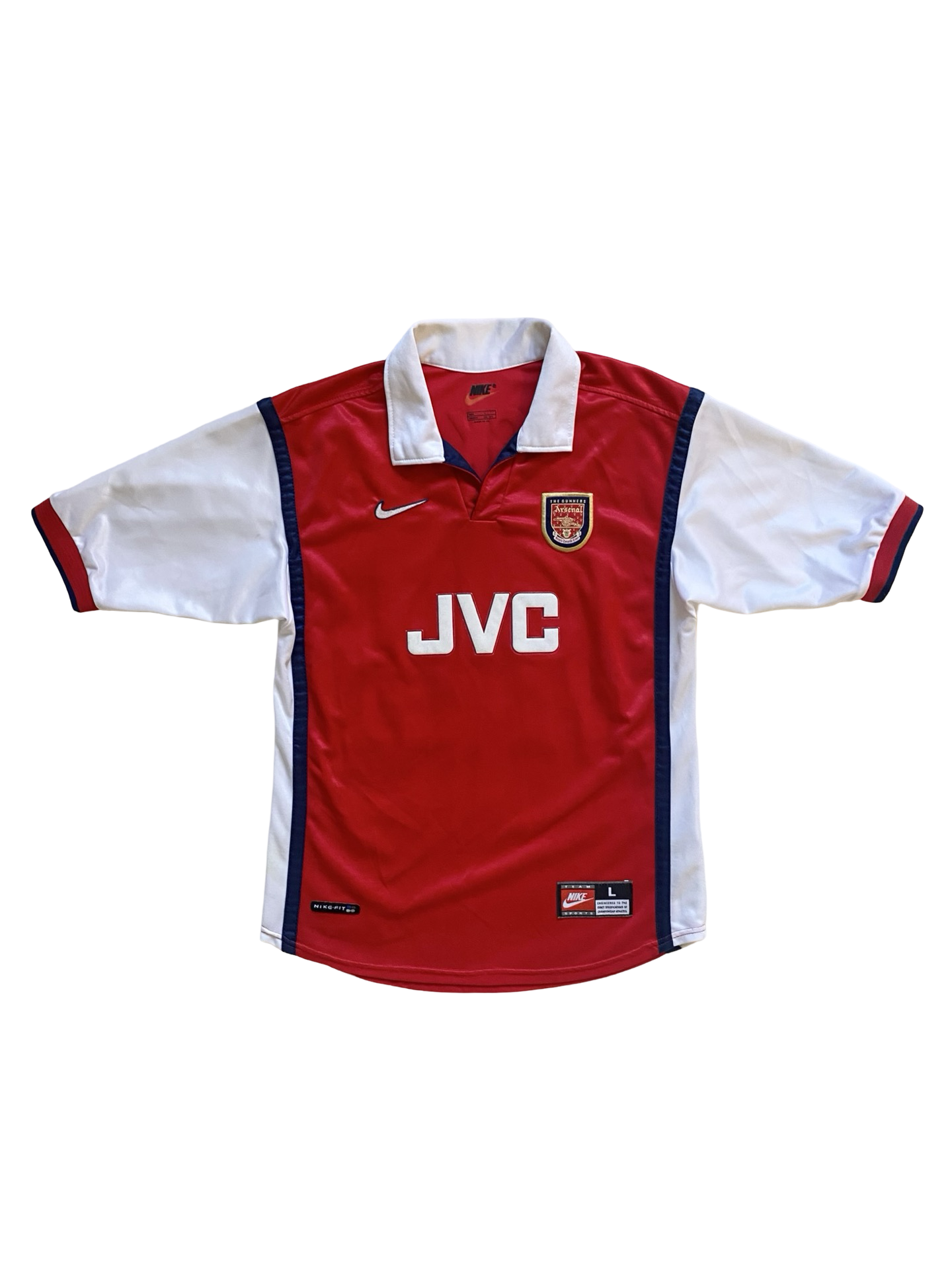 EPL Vtg Dennis Bergkamp 10 Arsenal FC 1998-99 Nike Football Home Jersey JVC Size Youth L