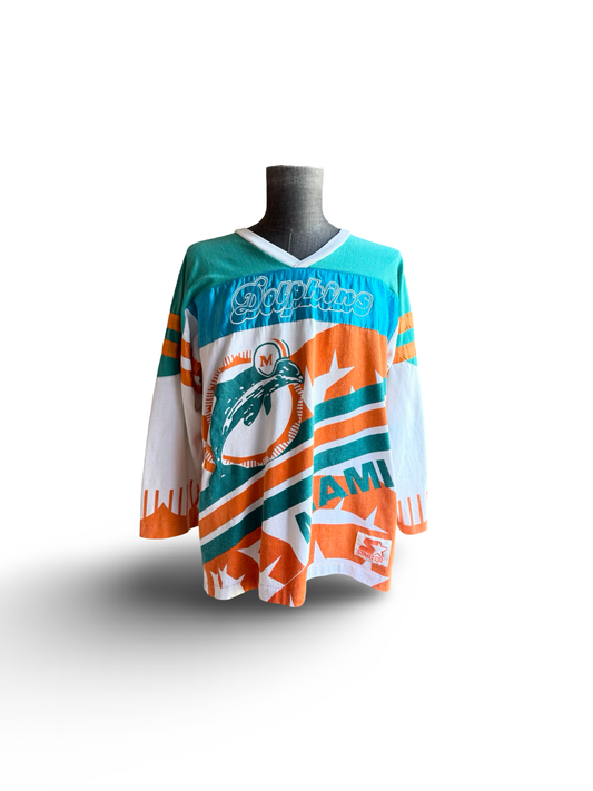 NFL Vtg Miami Dolphins AOP 80’s Super Bowl Starter Football Sweatshirt Size M