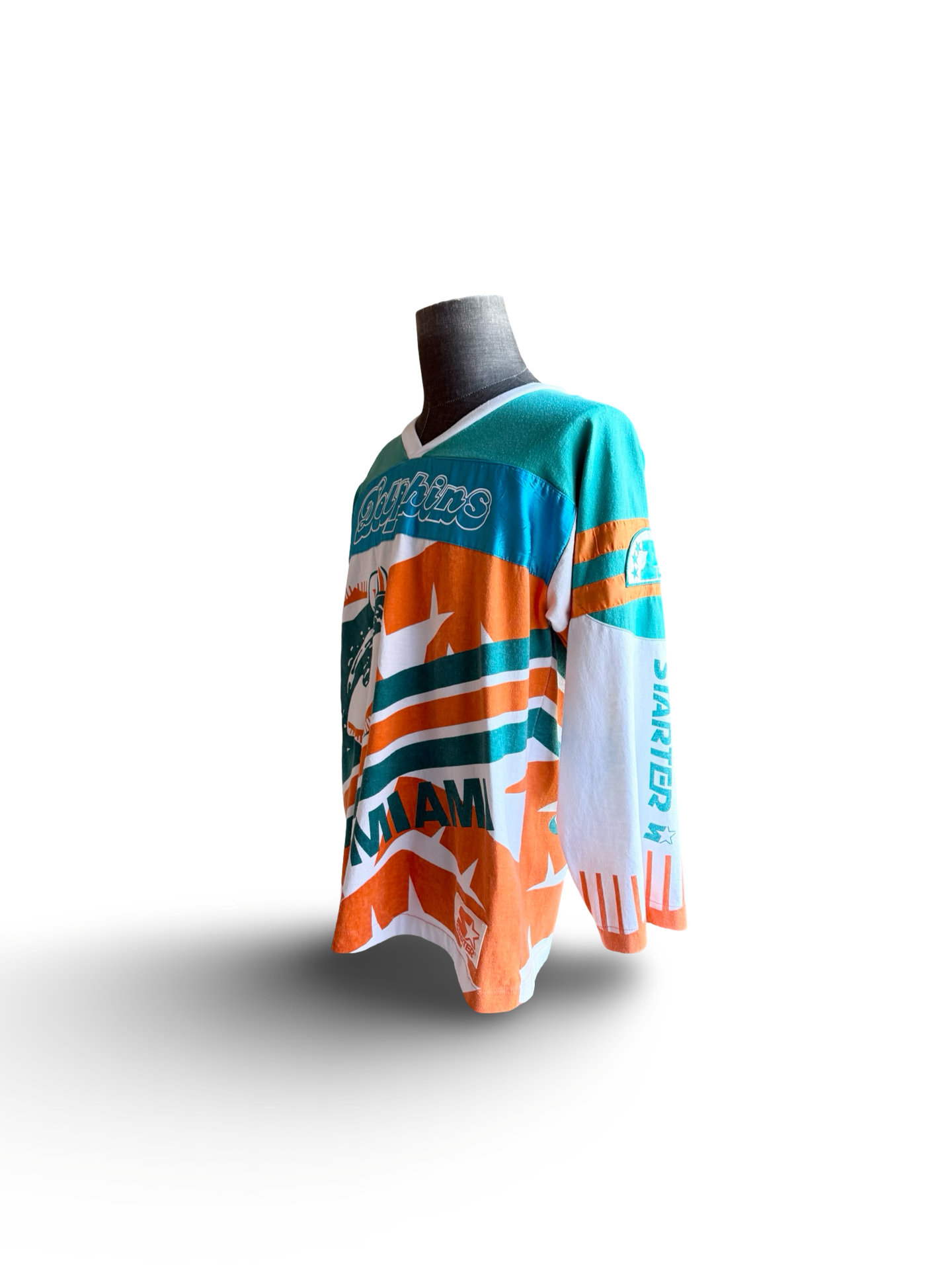NFL Vtg Miami Dolphins AOP 80’s Super Bowl Starter Football Sweatshirt Size M