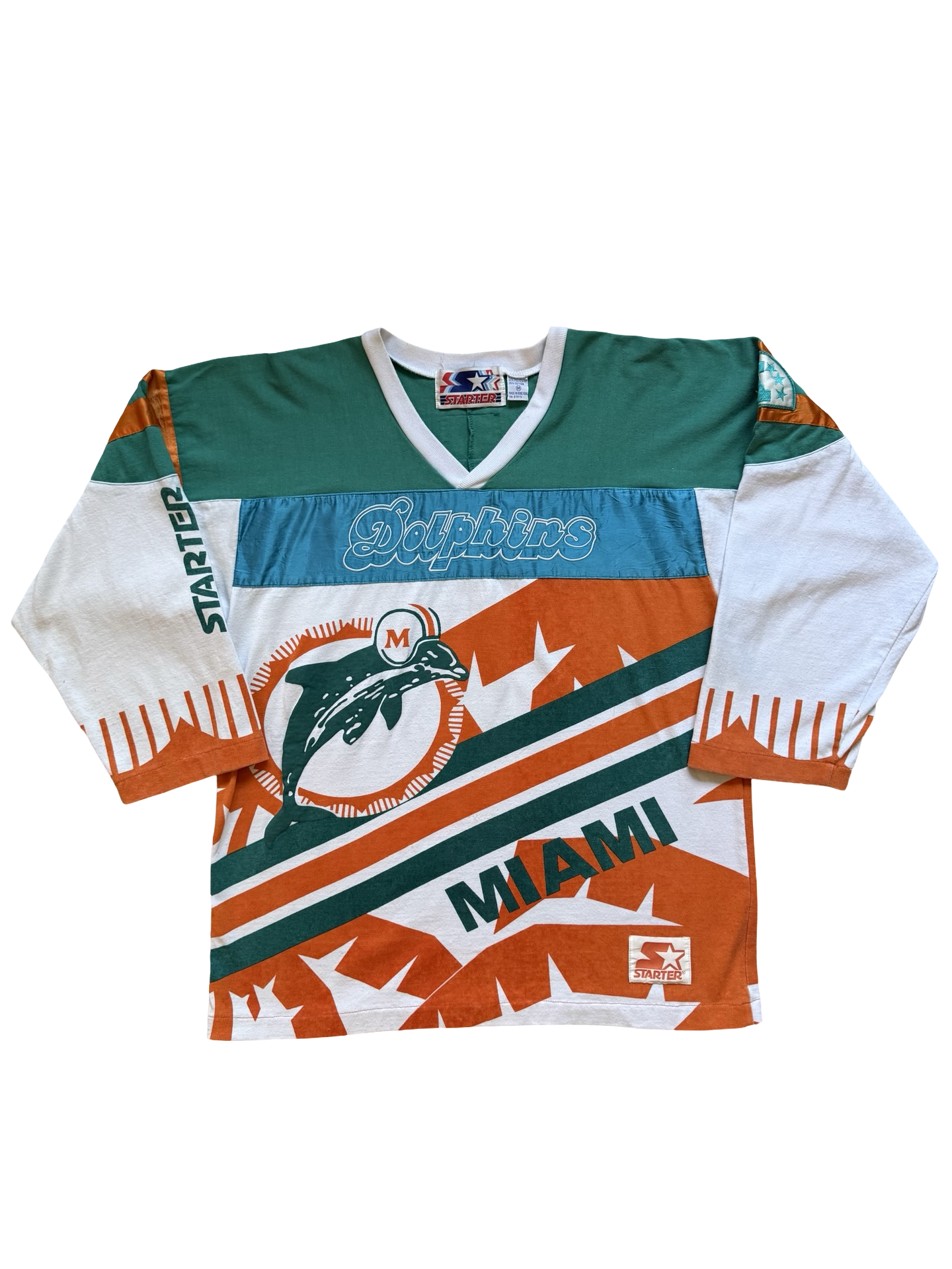 NFL Vtg Miami Dolphins AOP 80’s Super Bowl Starter Football Sweatshirt Size M