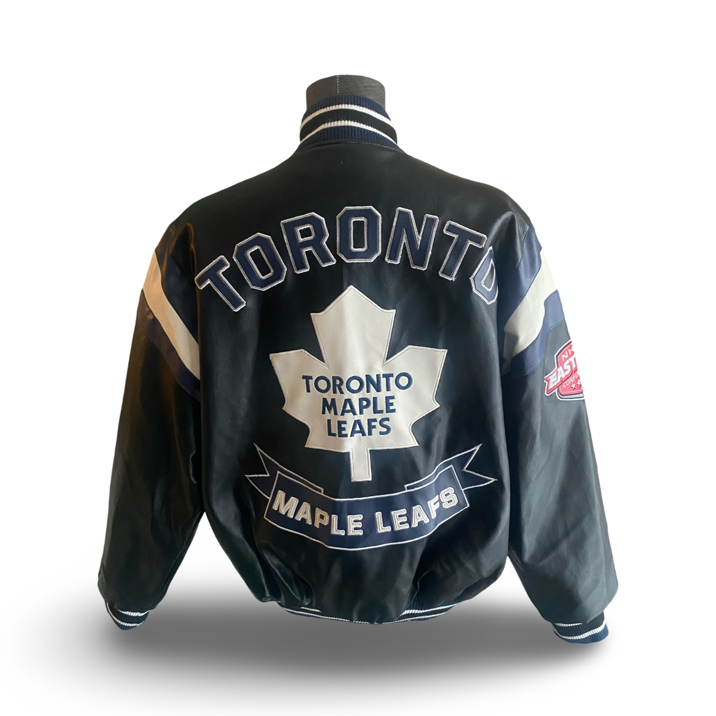 NHL Vtg Carl Banks GIII Toronto Maple Leafs Faux Leather Jacket Size L