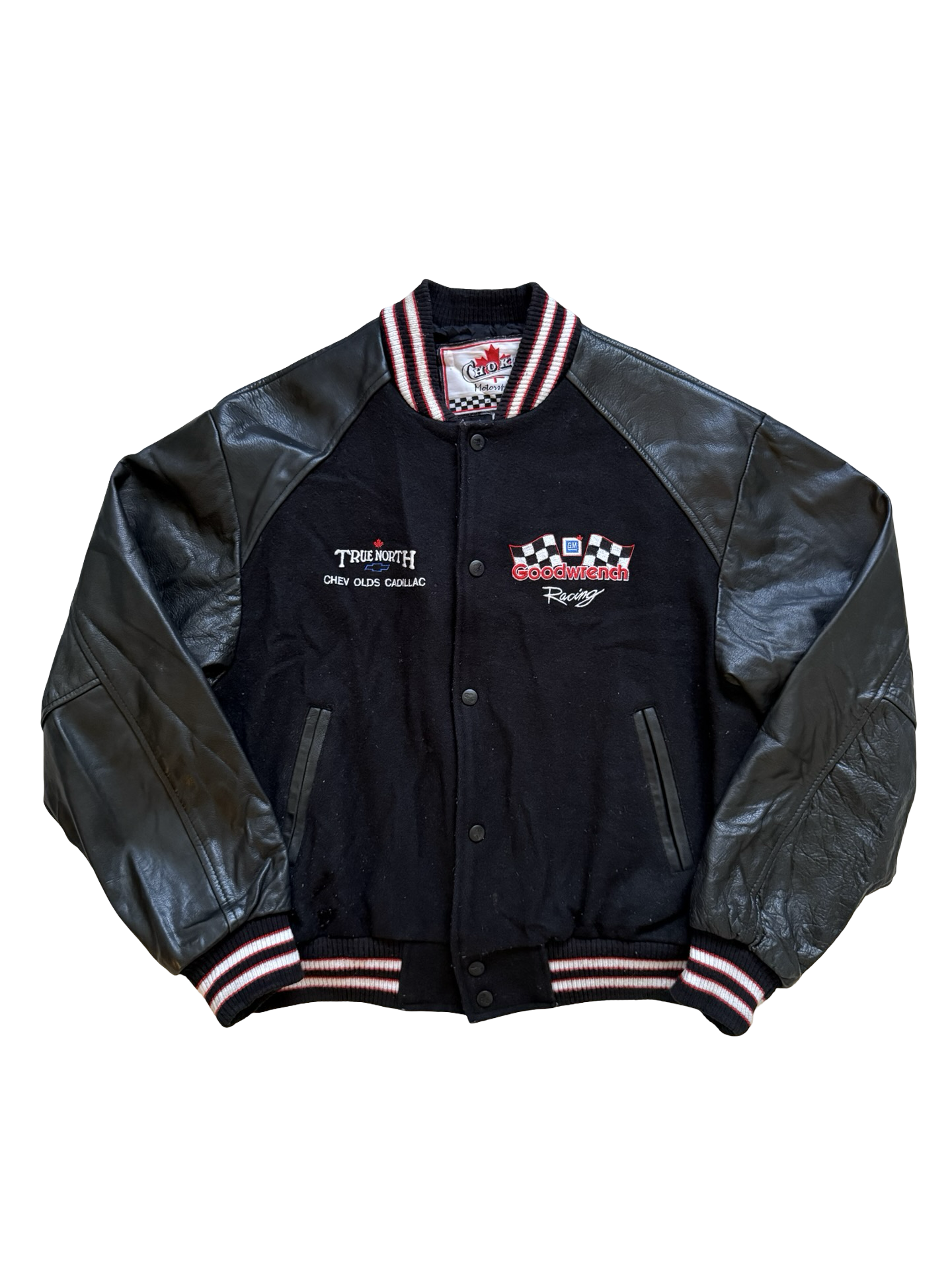 RACING Vtg 90’s Goodwrench GM Choko Motorsports Varsity Leather Sleeves Jacket Size M