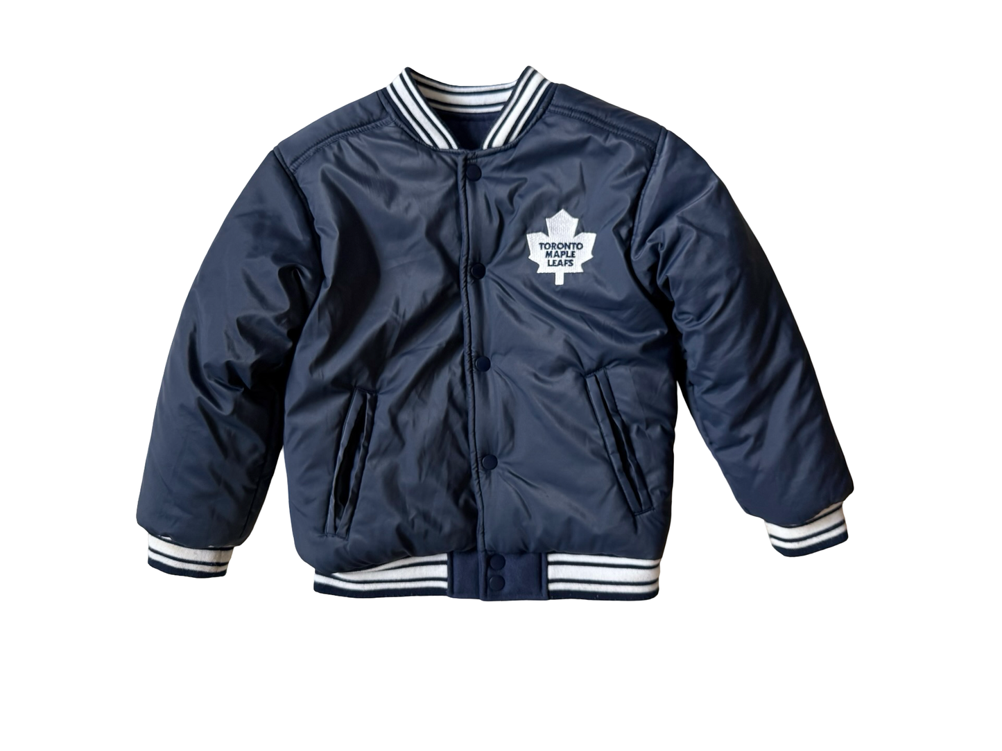 YOUTH NHL Vtg 90’s Toronto Maple Leafs Mighty Mac Reversible Padded Varsity Jacket Size Youth S/M (6)