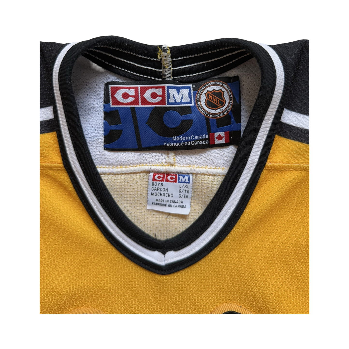 NHL Vtg Boston Bruins CCM Pooh Bear Air Knit Jersey Size Youth L/XL