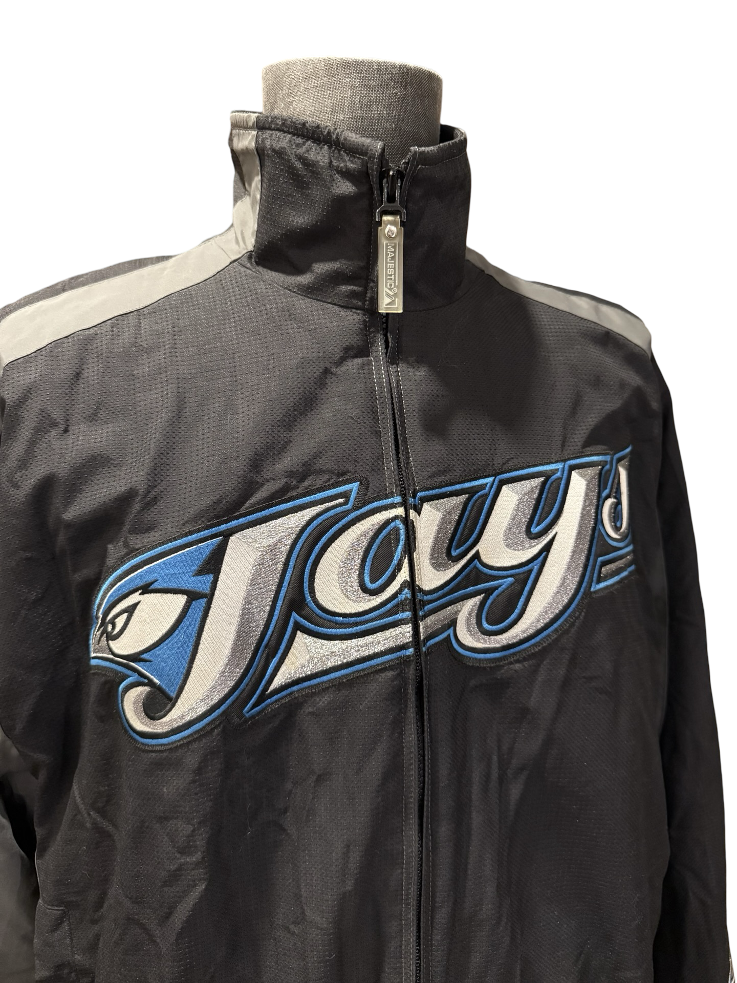 MLB Vtg Toronto Blue Jays 2000’s Majestic Black Grey Retro Baseball Jacket Size L