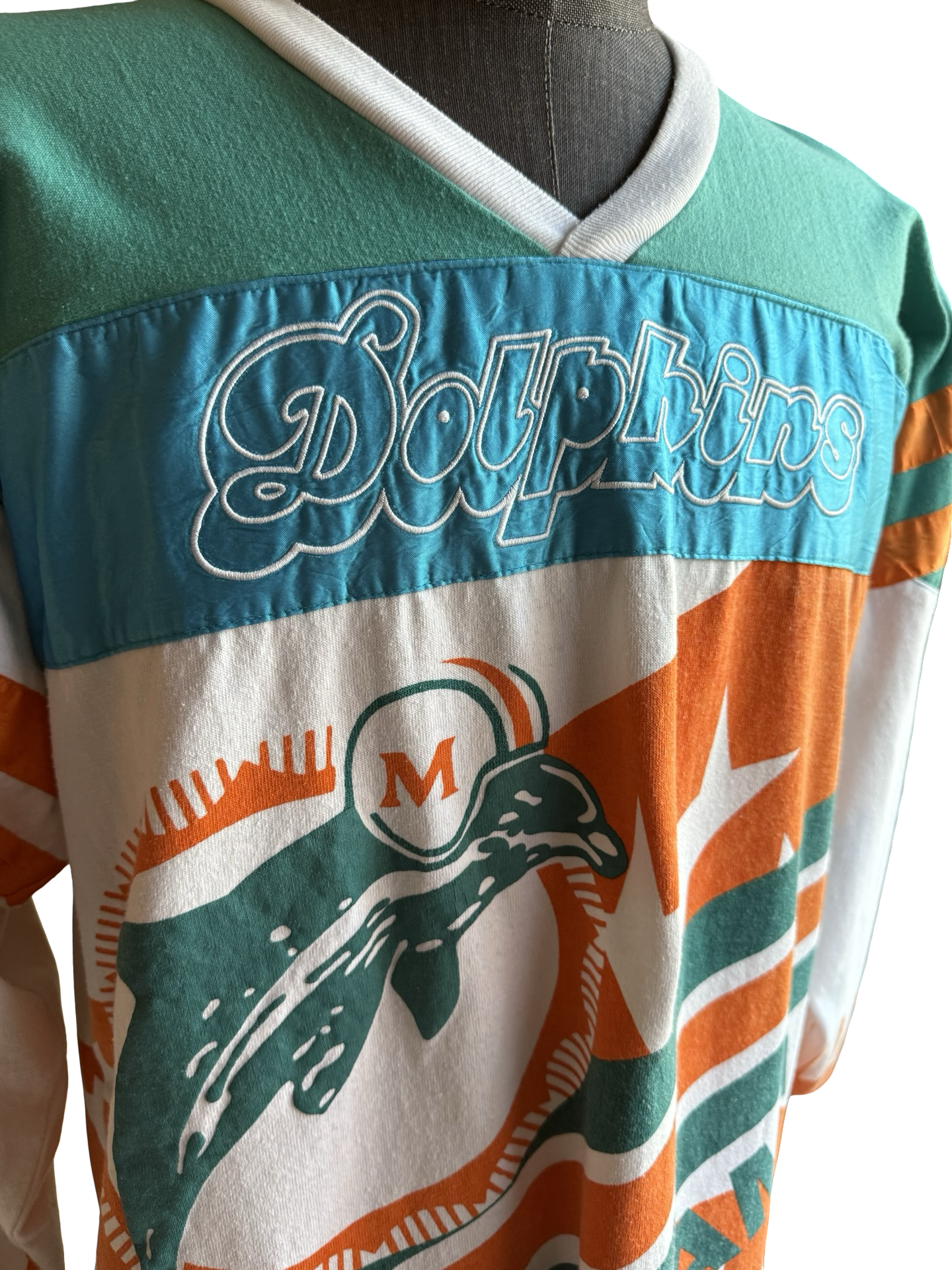 NFL Vtg Miami Dolphins AOP 80’s Super Bowl Starter Football Sweatshirt Size M