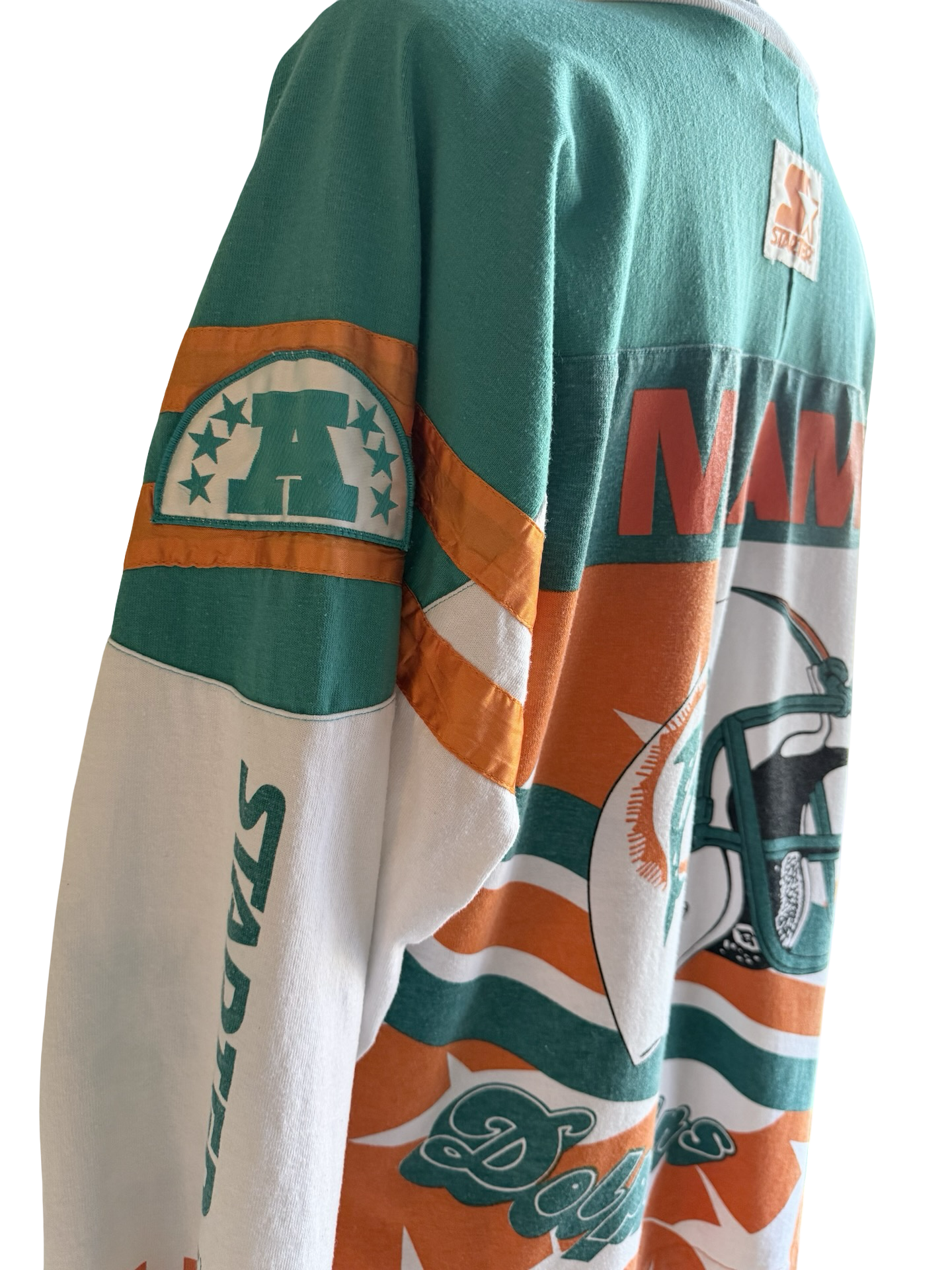 NFL Vtg Miami Dolphins AOP 80’s Super Bowl Starter Football Sweatshirt Size M