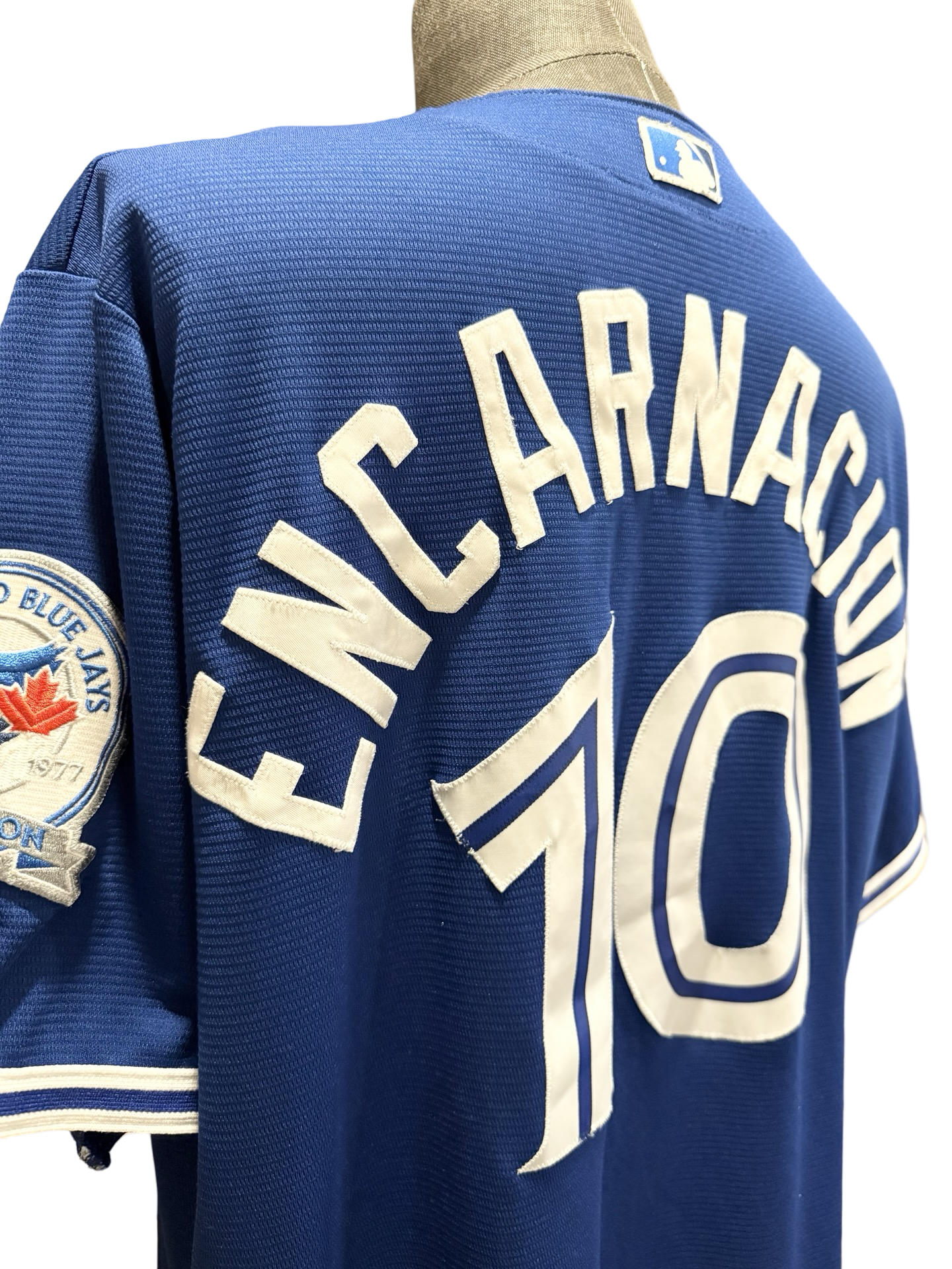 MLB Edwin Encarnacion 10 Toronto Blue Jays Majestic CoolBase 40th Anniversary Baseball Jersey Size XL