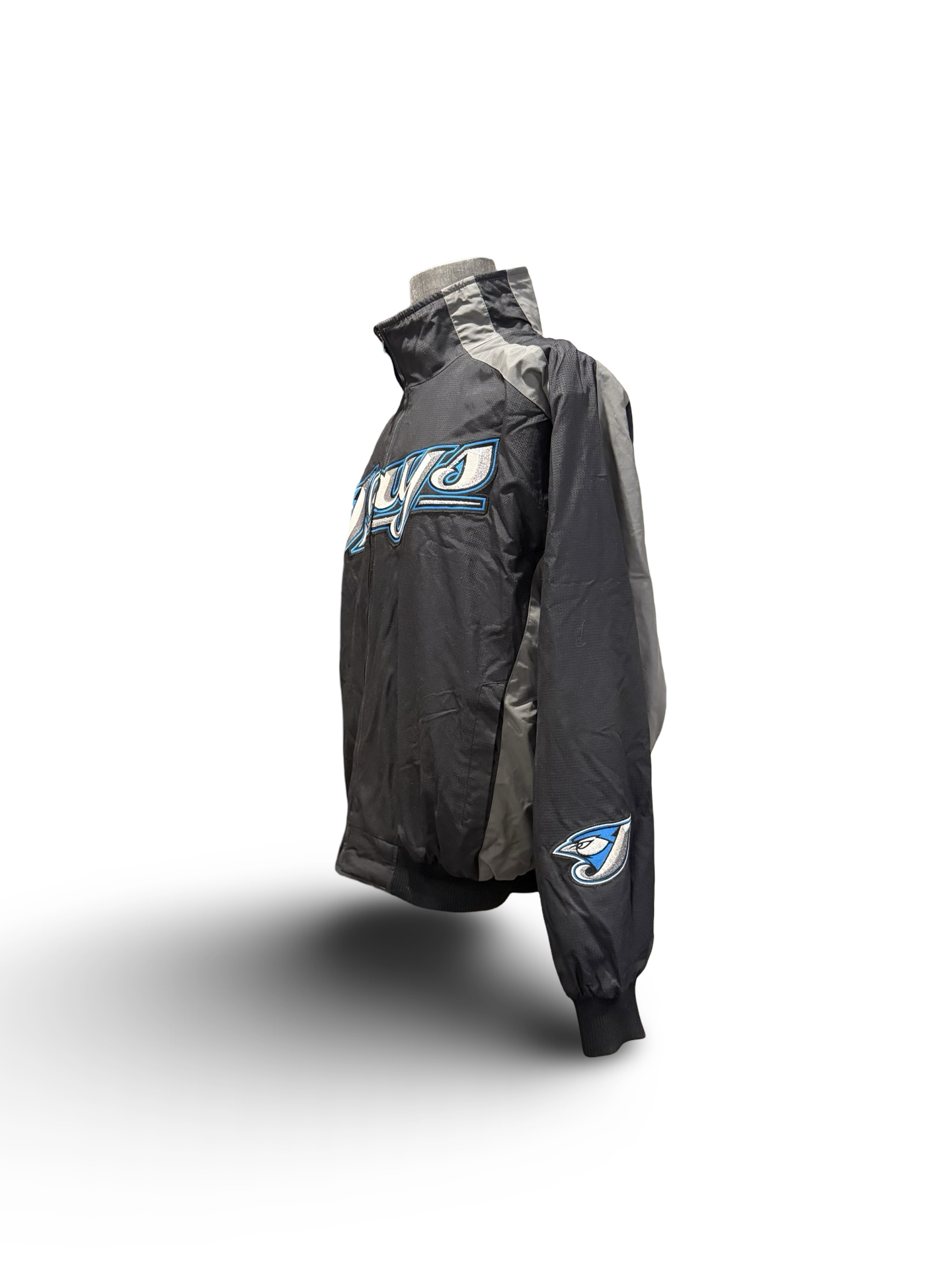 MLB Vtg Toronto Blue Jays 2000’s Majestic Black Grey Retro Baseball Jacket Size L