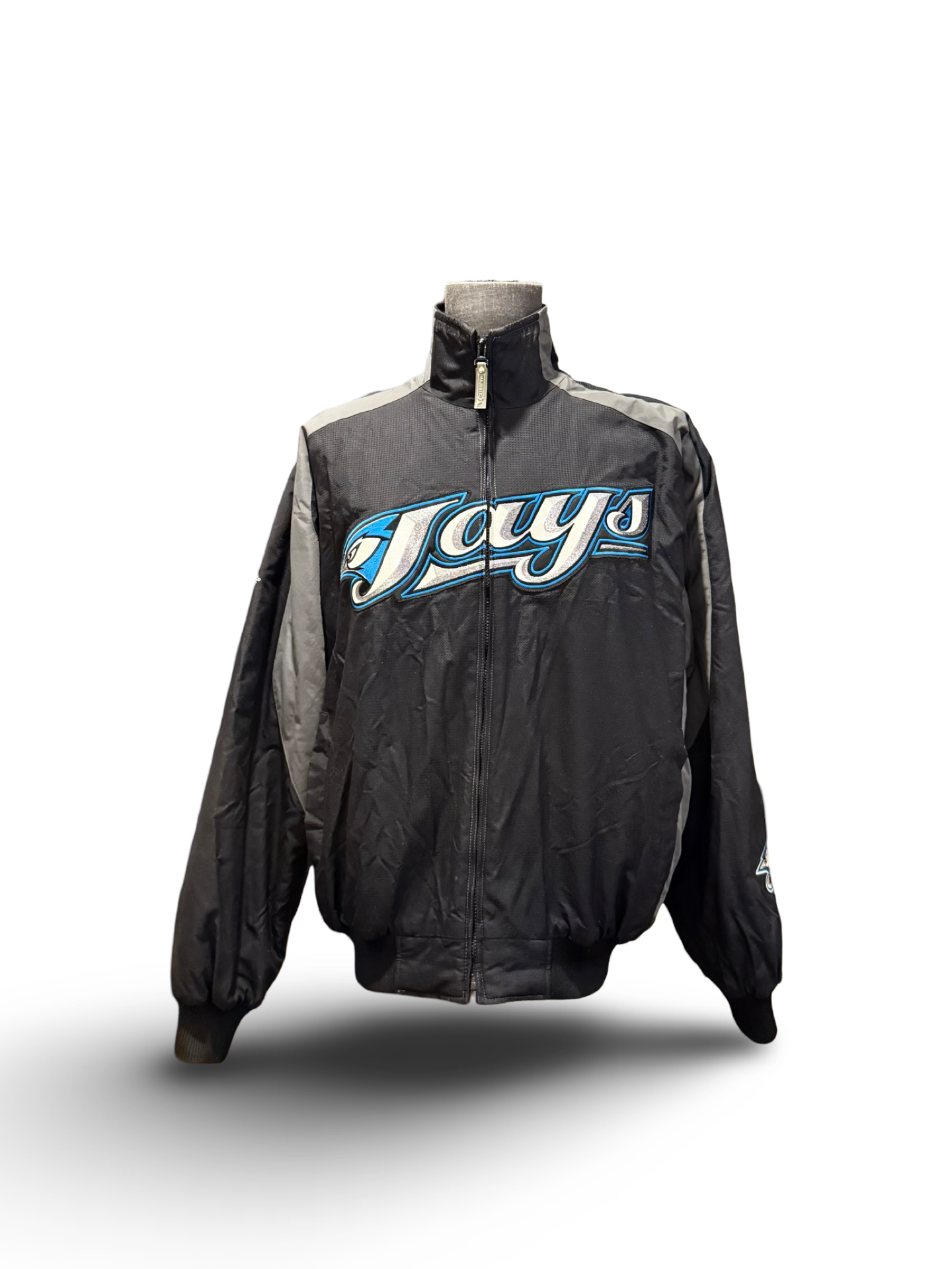 MLB Vtg Toronto Blue Jays 2000’s Majestic Black Grey Retro Baseball Jacket Size L