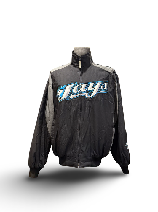 MLB Vtg Toronto Blue Jays 2000’s Majestic Black Grey Retro Baseball Jacket Size L