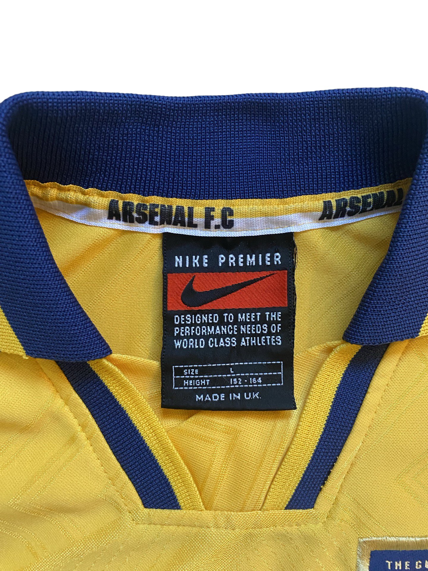 EPL Vtg Dennis Bergkamp 10 Arsenal FC 1996-97 Nike Football Away Jersey JVC Size Youth L