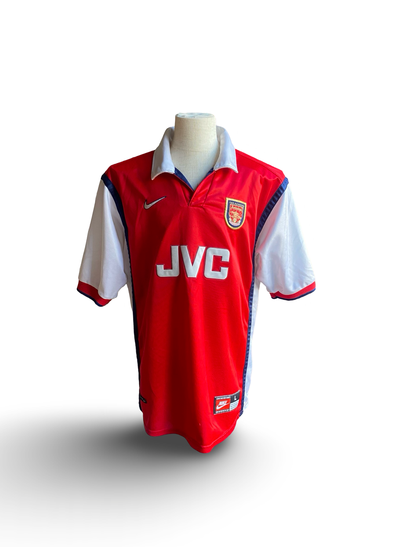 EPL Vtg Dennis Bergkamp 10 Arsenal FC 1998-99 Nike Football Home Jersey JVC Size Youth L