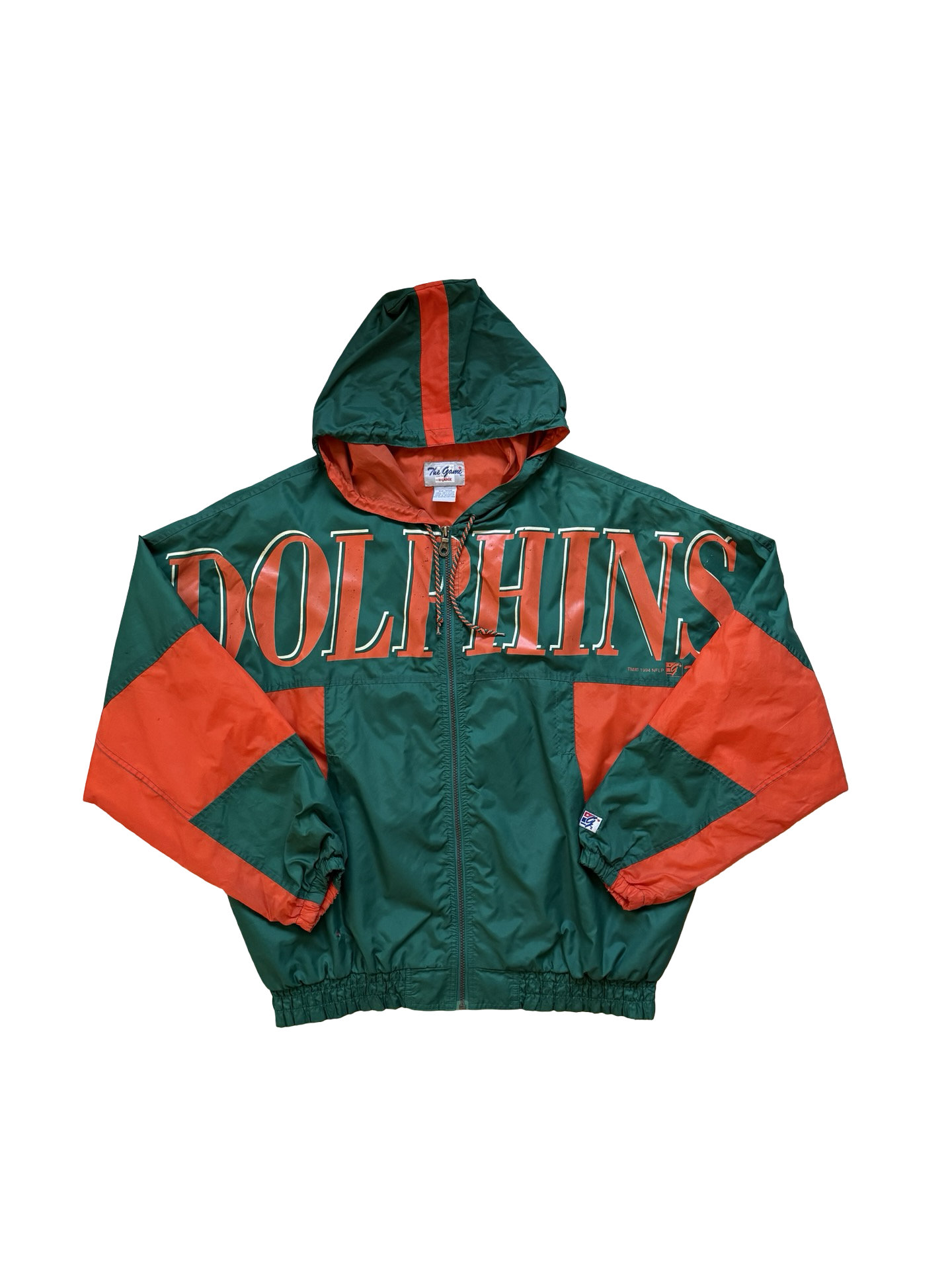 NFL Vtg Miami Dolphins The Game 90’s Football Windbreaker Spellout Size XL