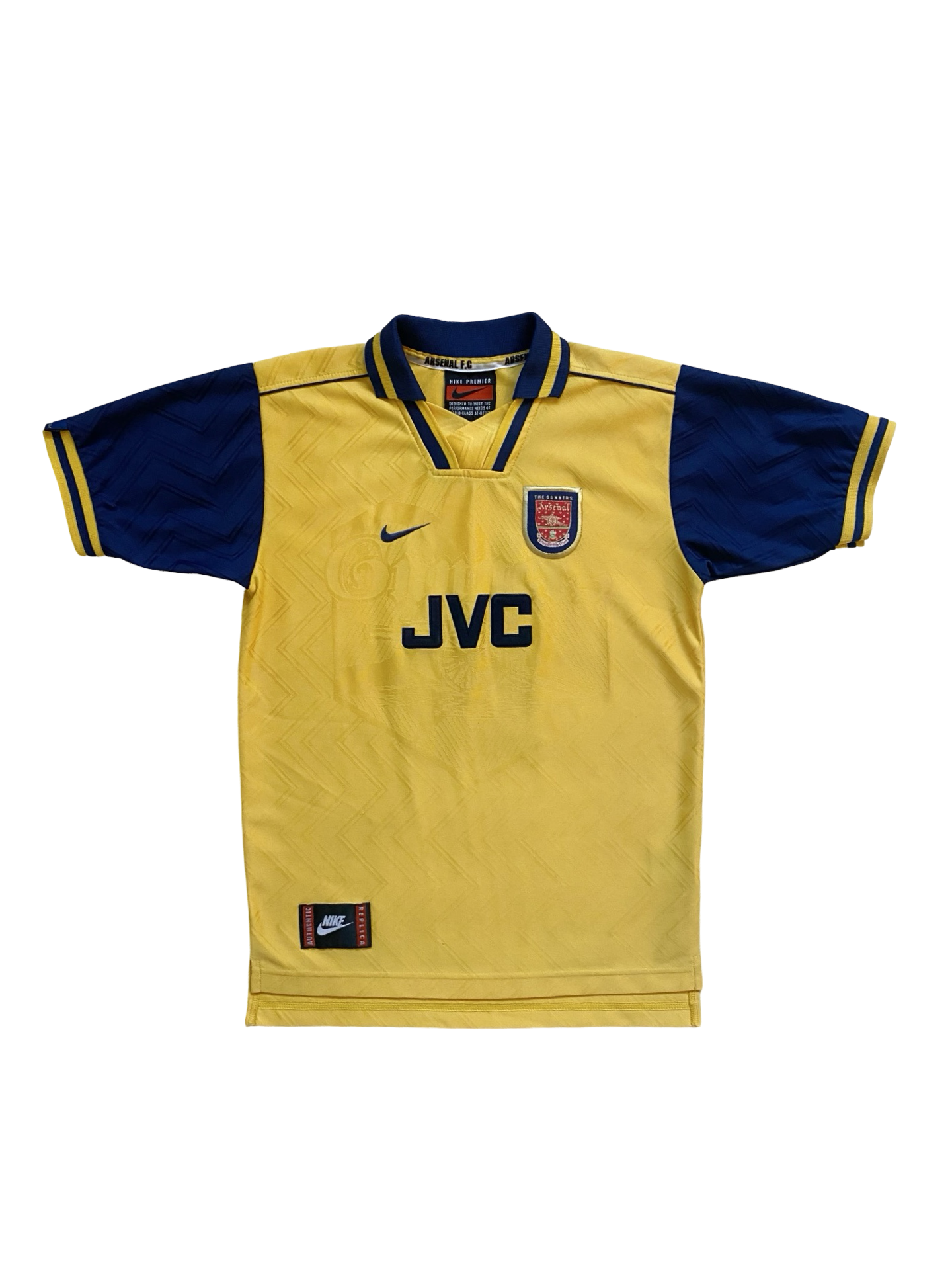 EPL Vtg Dennis Bergkamp 10 Arsenal FC 1996-97 Nike Football Away Jersey JVC Size Youth L