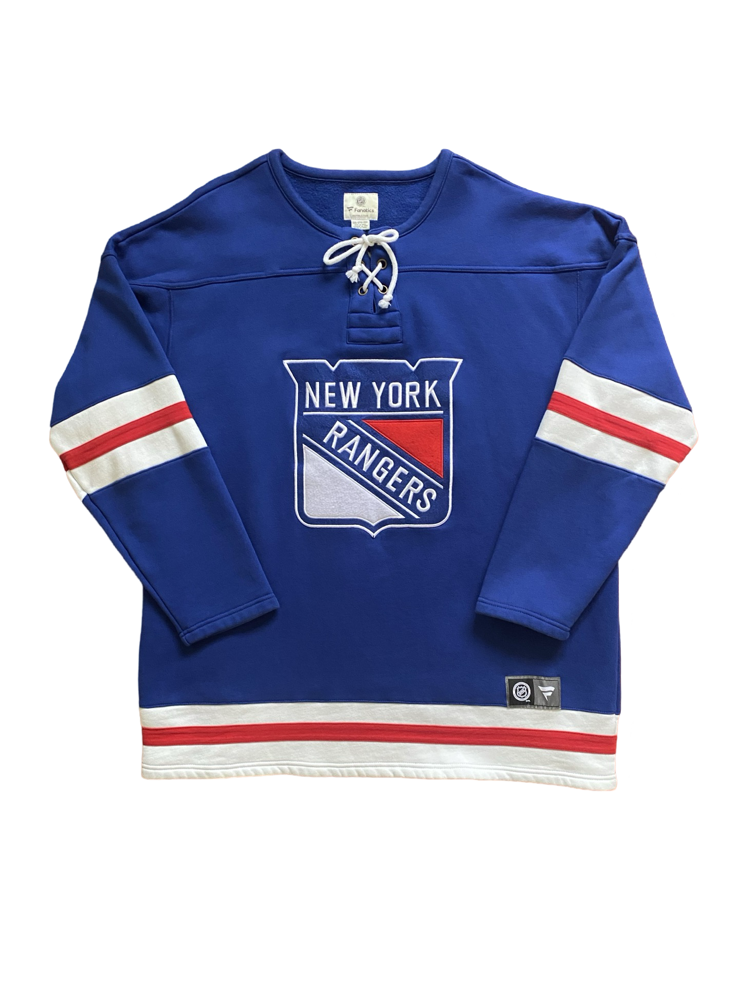 NHL Fanatics New York Rangers Lace Up Crew Pullover Sweatshirt Size 2XL