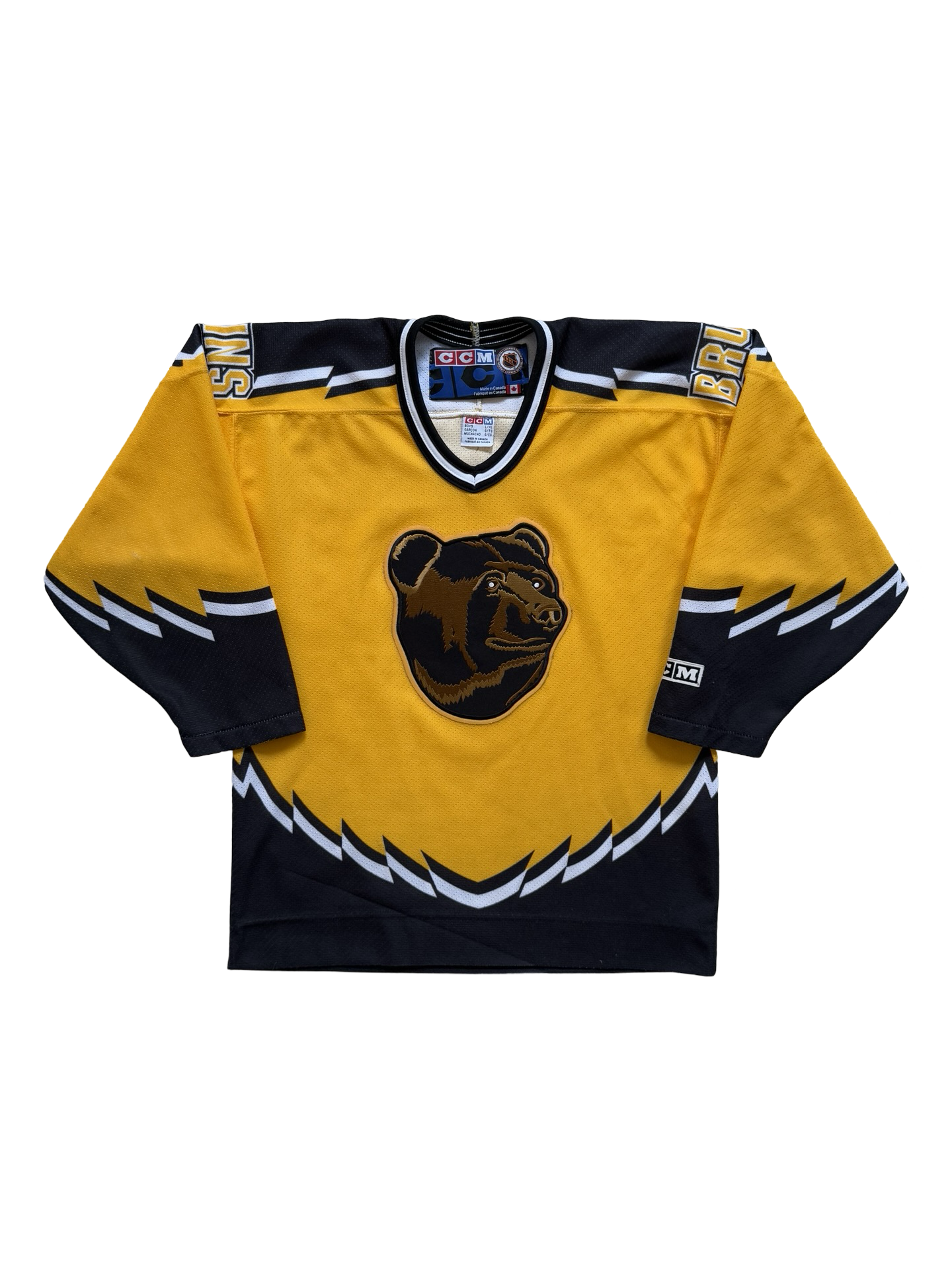 NHL Vtg Boston Bruins CCM Pooh Bear Air Knit Jersey Size Youth L/XL