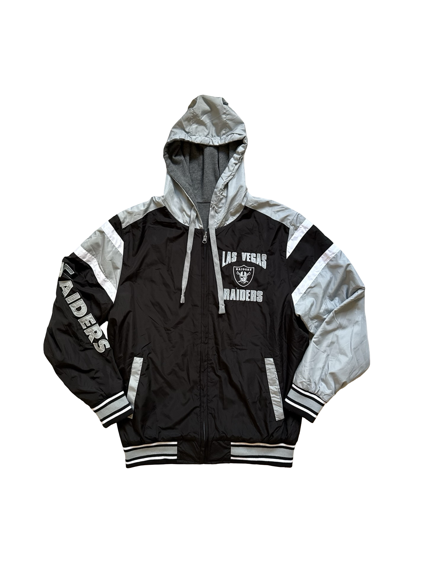 NFL Las Vegas Raiders G-III By Carl Banks Reversible Hooded Football Full Zip Jacket Size L