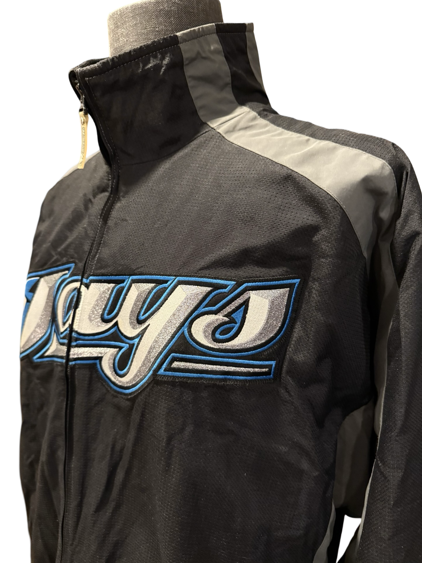 MLB Vtg Toronto Blue Jays 2000’s Majestic Black Grey Retro Baseball Jacket Size L