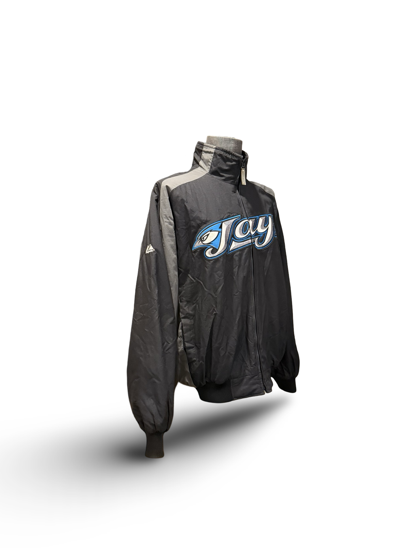 MLB Vtg Toronto Blue Jays 2000’s Majestic Black Grey Retro Baseball Jacket Size L