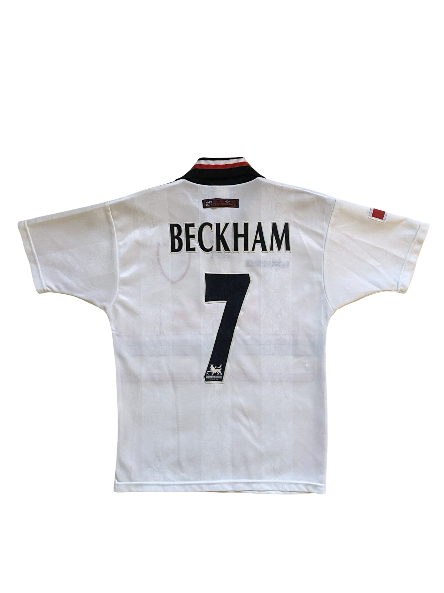 EPL Vtg David Beckham 7 Manchester United 1997-99 Umbro Football Away Jersey Size Youth L