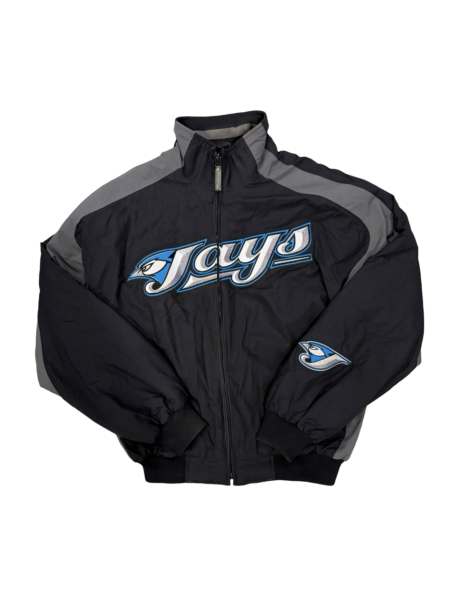 MLB Vtg Toronto Blue Jays 2000’s Majestic Black Grey Retro Baseball Jacket Size L